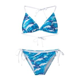 Two Pieces,Adult Women,Sexy Spaghetti String Bikini Top And Bottom,SummerVacation,Swimming,Spa,Surfing,Bathing,Swimming Pool (Option: Waves-XL)