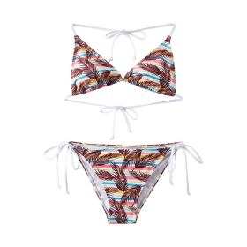 Two Pieces,Adult Women,Sexy Spaghetti String Bikini Top And Bottom,SummerVacation,Swimming,Spa,Surfing,Bathing,Swimming Pool (Option: Leaves-M)